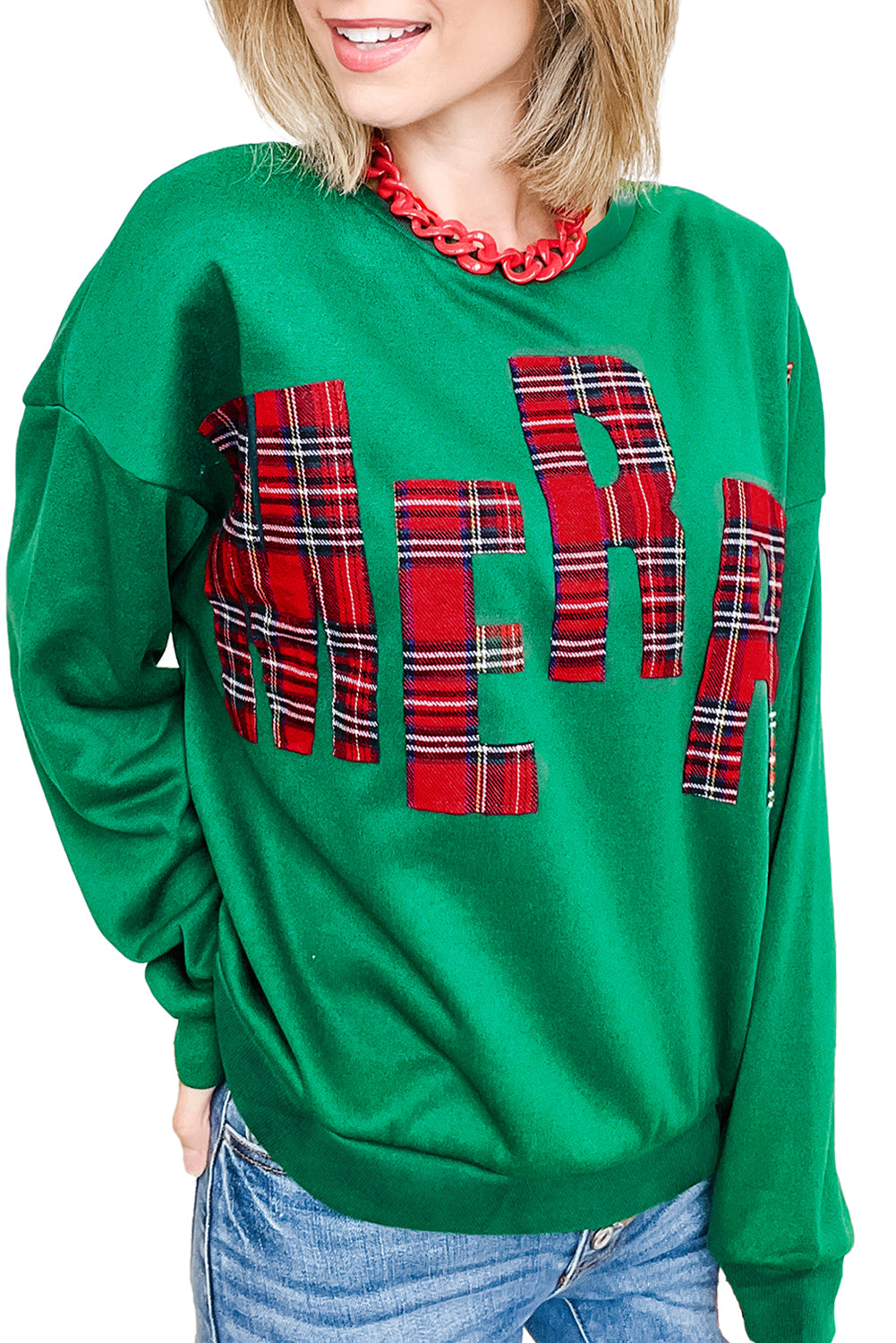 White Plaid MERRY Christmas Holiday Sweatshirt