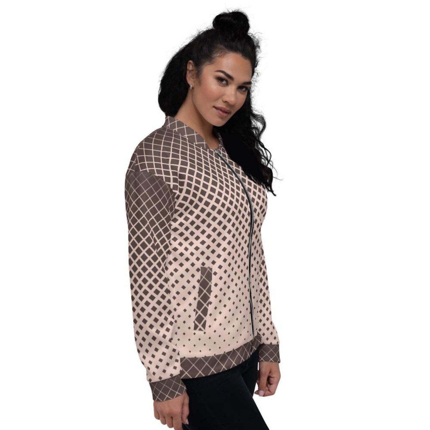 Womens Jacket - Burgundy Half-tone Style Bomber Jacket