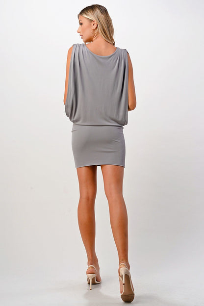 Sleeveless Draped Mini Dress with V-Neckline