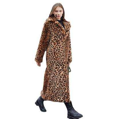 Winter Women's Faux Fur Leopard Print Rabbit Tailored Collar Warm