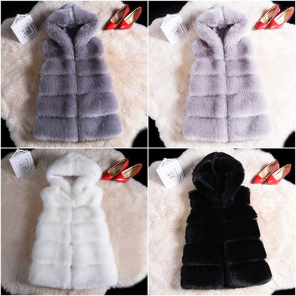 Winter Sleeveless Artificial Fox Fur Coat Gilet Faux Fur Jacket