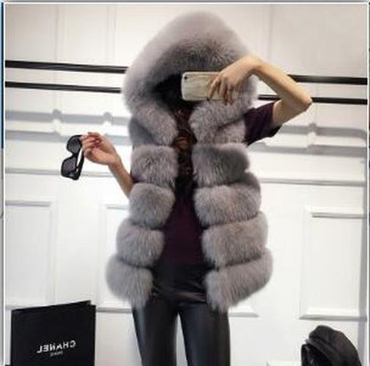 Winter Sleeveless Artificial Fox Fur Coat Gilet Faux Fur Jacket