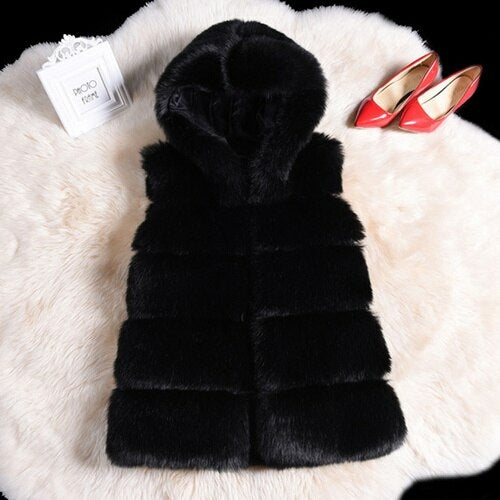 Winter Sleeveless Artificial Fox Fur Coat Gilet Faux Fur Jacket