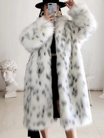 Women Winter New Faux Fox Fur Coats Ladies Casual Snow Leopard Print