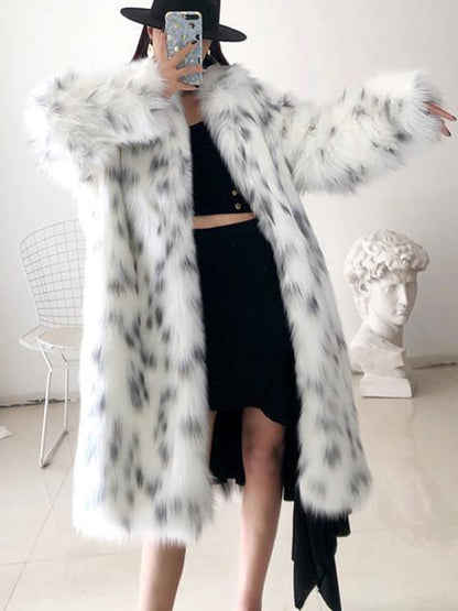 Women Winter New Faux Fox Fur Coats Ladies Casual Snow Leopard Print