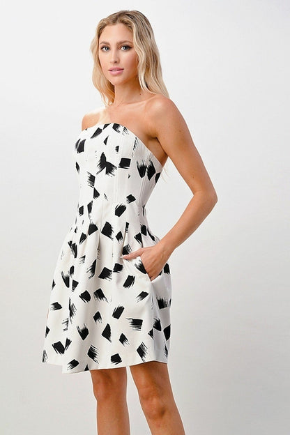 Strapless Printed A-Line Dress