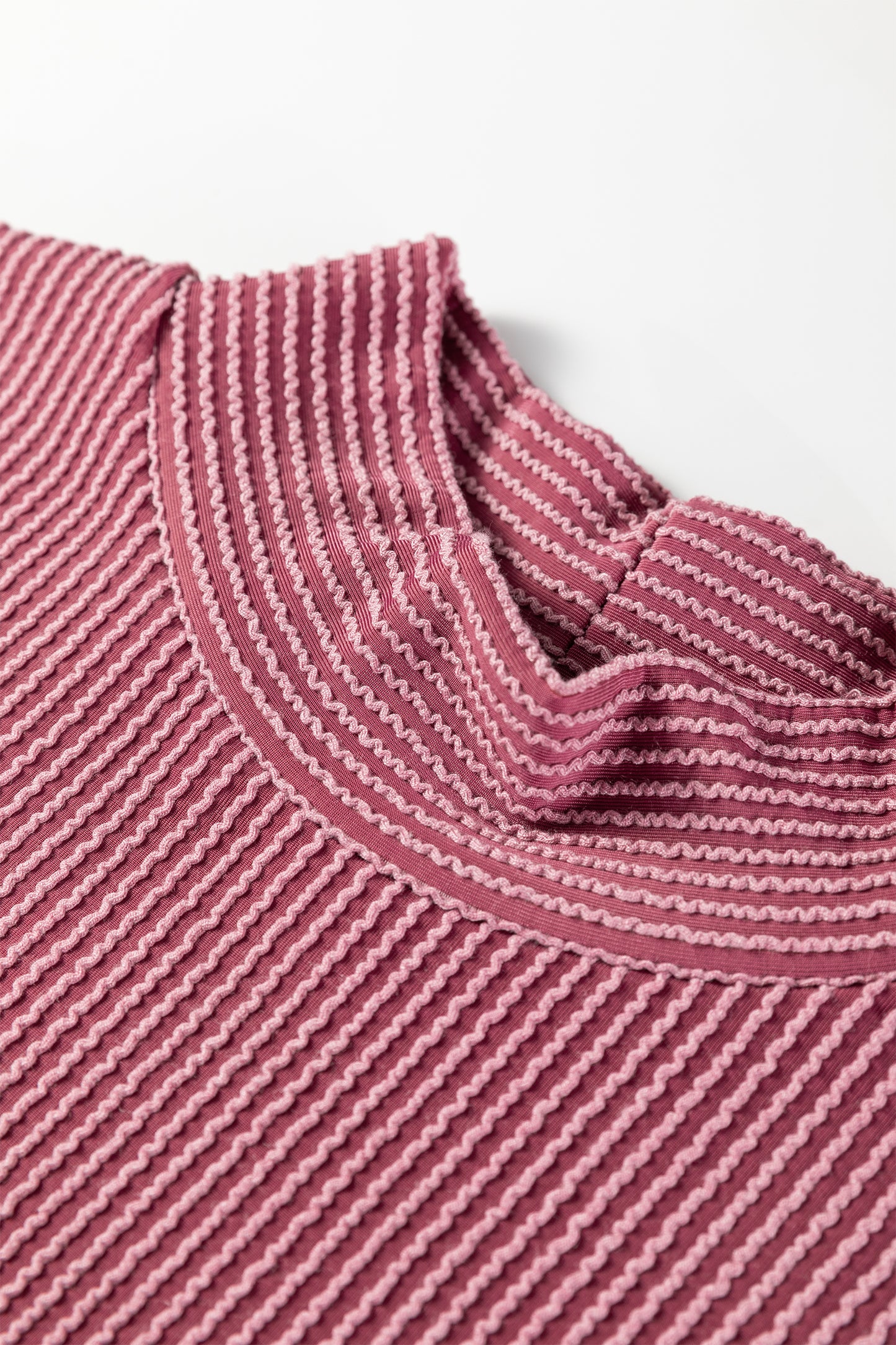 Burgundy Twisted Ribbed High Neck Loose Tee Elastic High Waist Loose Pant Set