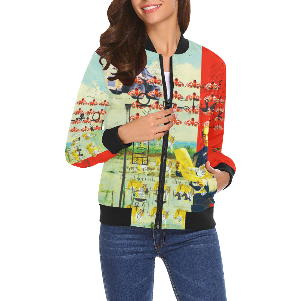 ACCORDING TO PLAN. All Over Print Bomber Jacket for Women