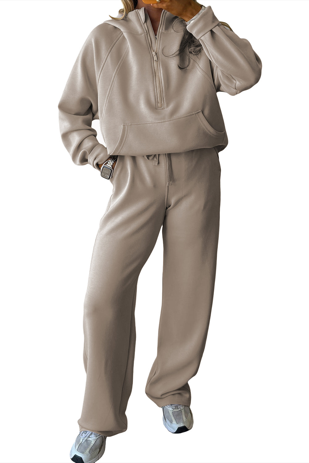 Beau Blue Half Zip Thumbhole Sleeve Hoodie Active Pants 2pcs Outfit