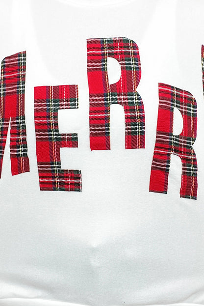 White Plaid MERRY Christmas Holiday Sweatshirt