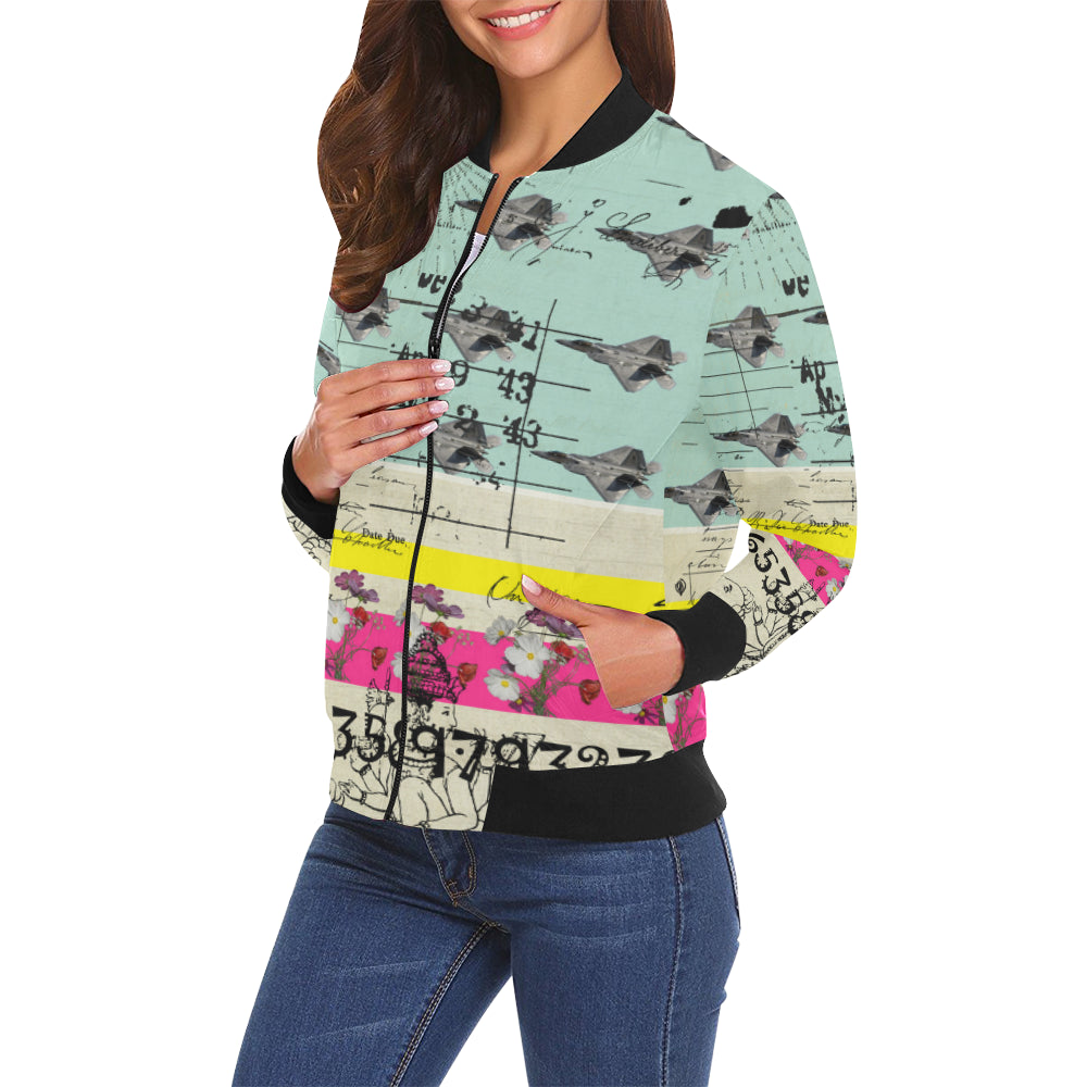 FLOWER POWER II All Over Print Bomber Jacket for Women