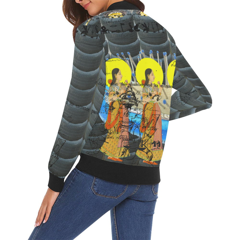 1, 2, 3 V All Over Print Bomber Jacket for Women