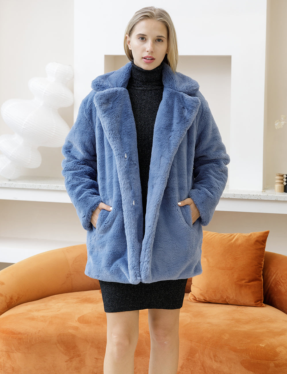 2022 Autumn Winter New Women Faux Fur Coat Elegant Fluffy Thick Warm