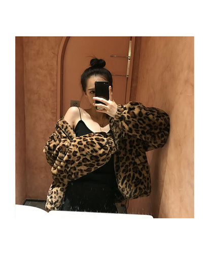 Winter Leopard Print Jacket Women's Stand collar Warm Parkas Outwear