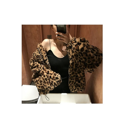 Winter Leopard Print Jacket Women's Stand collar Warm Parkas Outwear