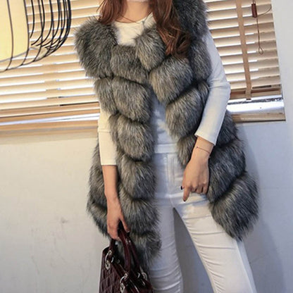 High quality Fur Vest coat Luxury Faux Fox Warm Women Coat Vests