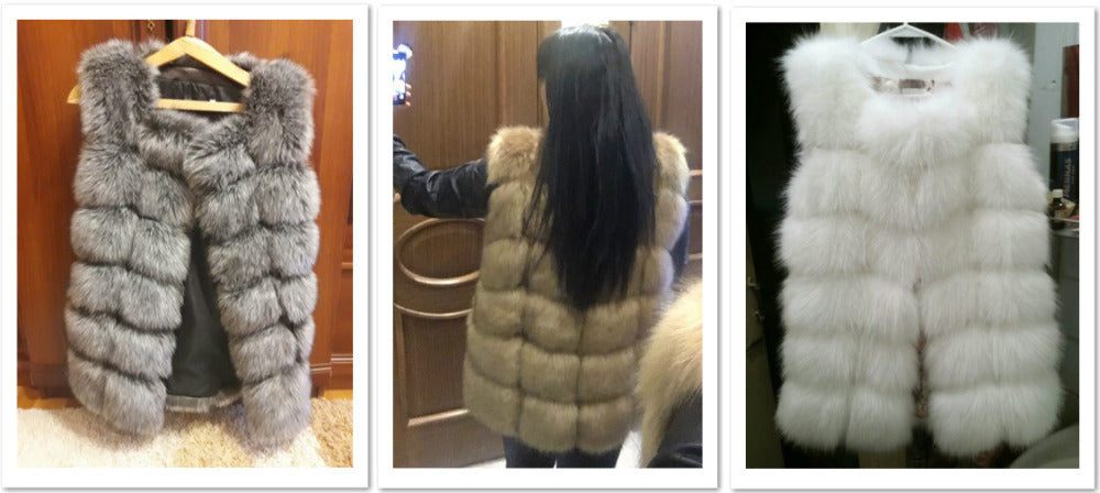 High quality Fur Vest coat Luxury Faux Fox Warm Women Coat Vests