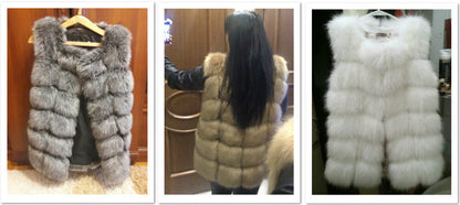 High quality Fur Vest coat Luxury Faux Fox Warm Women Coat Vests