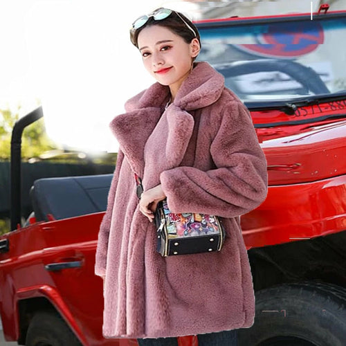 2022 Autumn Winter New Women Faux Fur Coat Elegant Fluffy Thick Warm