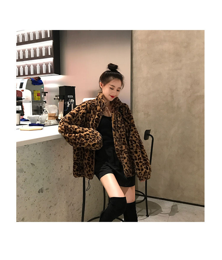 Winter Leopard Print Jacket Women's Stand collar Warm Parkas Outwear