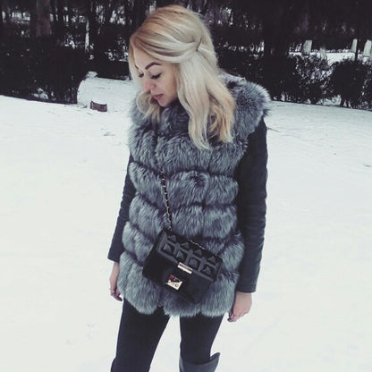 High quality Fur Vest coat Luxury Faux Fox Warm Women Coat Vests