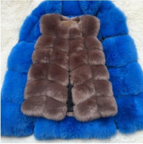 High quality Fur Vest coat Luxury Faux Fox Warm Women Coat Vests