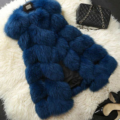 High quality Fur Vest coat Luxury Faux Fox Warm Women Coat Vests