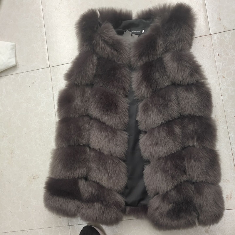 High quality Fur Vest coat Luxury Faux Fox Warm Women Coat Vests