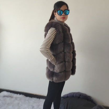 High quality Fur Vest coat Luxury Faux Fox Warm Women Coat Vests