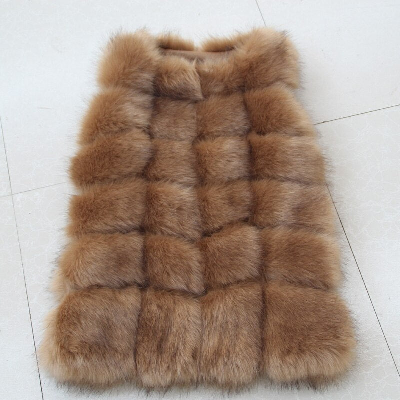 High quality Fur Vest coat Luxury Faux Fox Warm Women Coat Vests