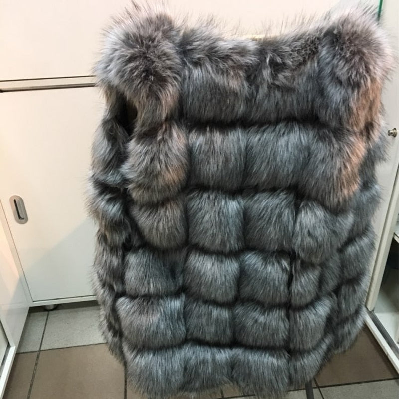 High quality Fur Vest coat Luxury Faux Fox Warm Women Coat Vests