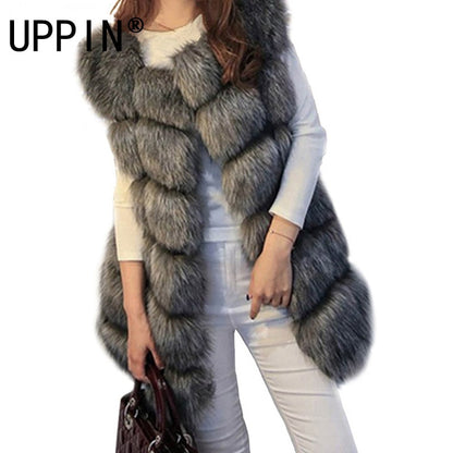 High quality Fur Vest coat Luxury Faux Fox Warm Women Coat Vests