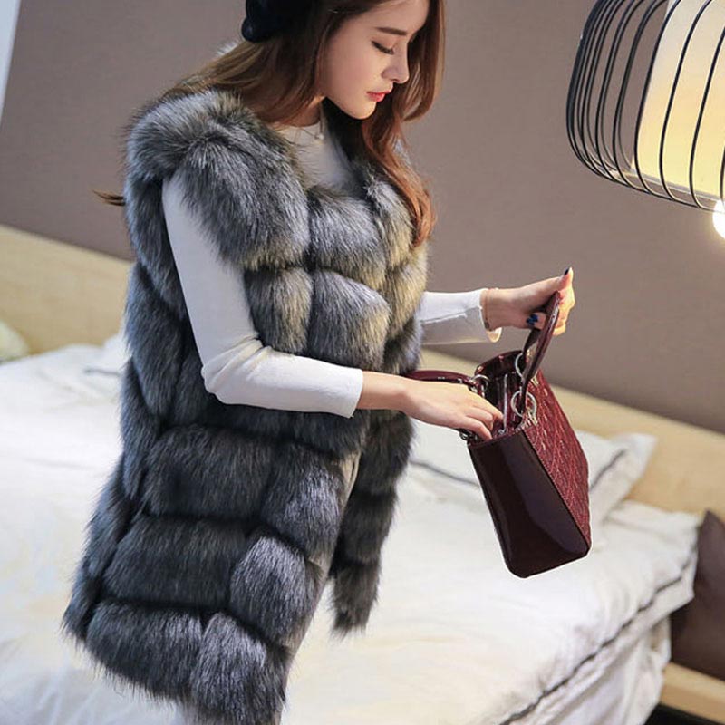 High quality Fur Vest coat Luxury Faux Fox Warm Women Coat Vests