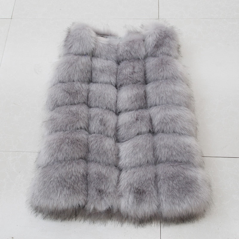 High quality Fur Vest coat Luxury Faux Fox Warm Women Coat Vests