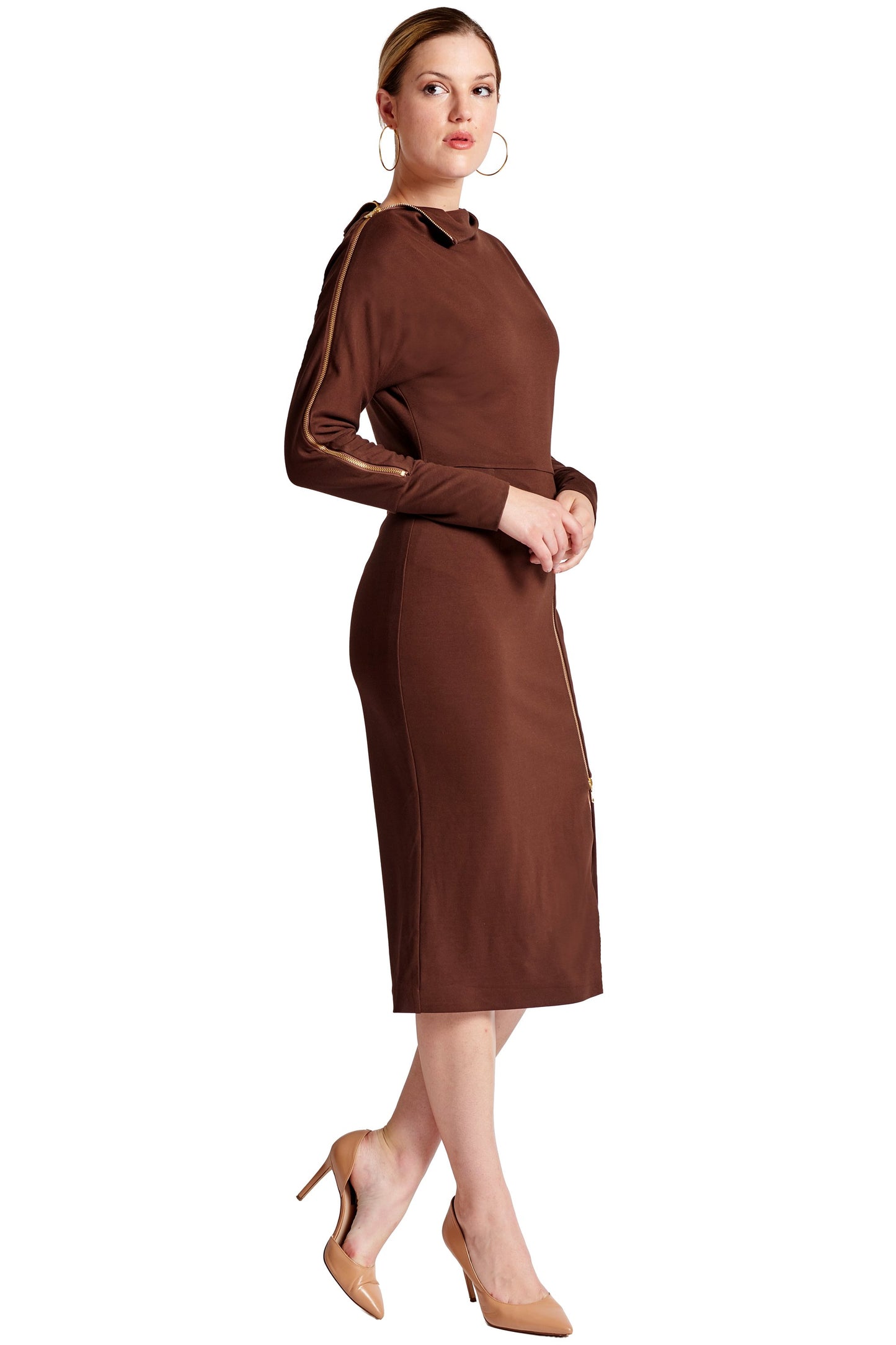 Josefa Asymmetric Dress -  Long sleeve convertible midi dress with