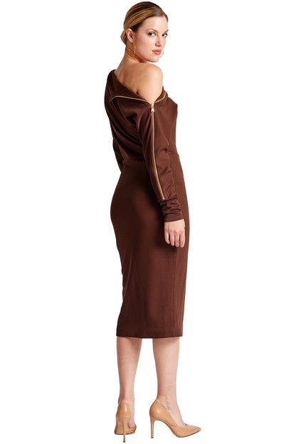 Josefa Asymmetric Dress -  Long sleeve convertible midi dress with