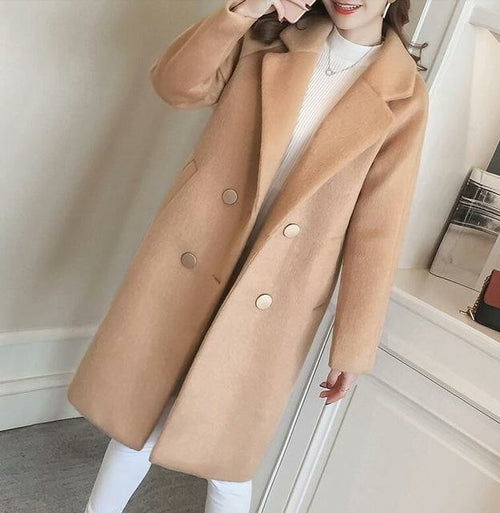 Woolen coat female  new female middle long section thick coat woolen