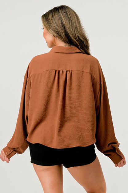 Women's Oversized Button-Up Shirt - Casual and Stylish Cropped Top