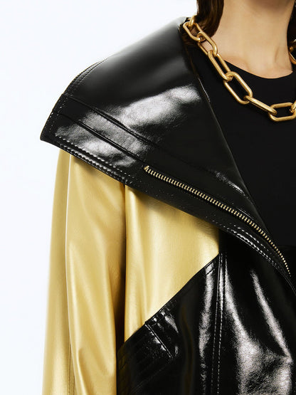 Wide Collar Patent Faux Leather Jacket