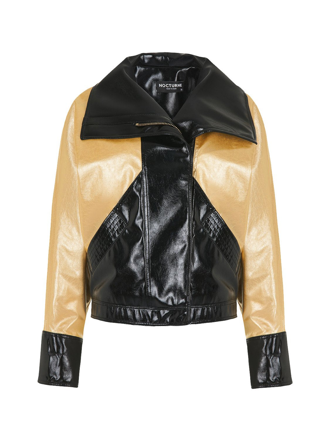 Wide Collar Patent Faux Leather Jacket