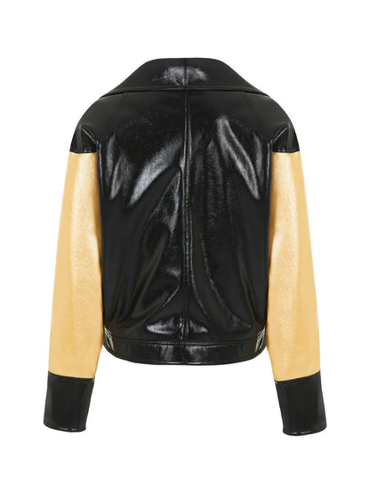 Wide Collar Patent Faux Leather Jacket