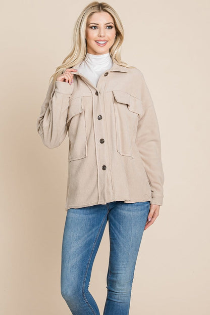 Fleece Jacket Lapel Button up Sherpa Coat