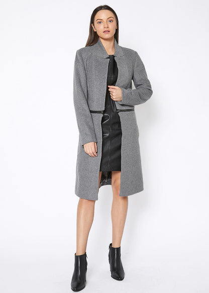 Women's 2 In 1 Brushed Wool Open Front Zipper Coat Jacket