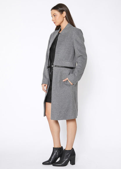 Women's 2 In 1 Brushed Wool Open Front Zipper Coat Jacket