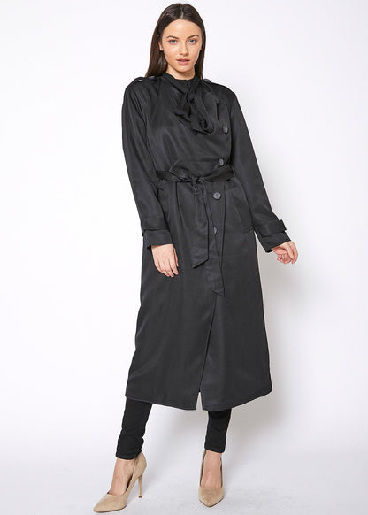 Women's Tie Waist Maxi Trench Coat