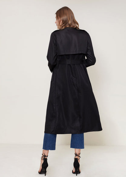 Ro & De Tie Waist Maxi Trench Coat In Black