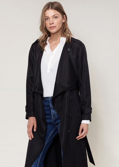 Ro & De Tie Waist Maxi Trench Coat In Black