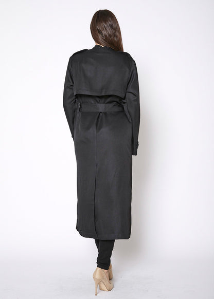 Women's Tie Waist Maxi Trench Coat