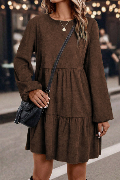 Black Lantern Sleeve Tiered Mini Dress