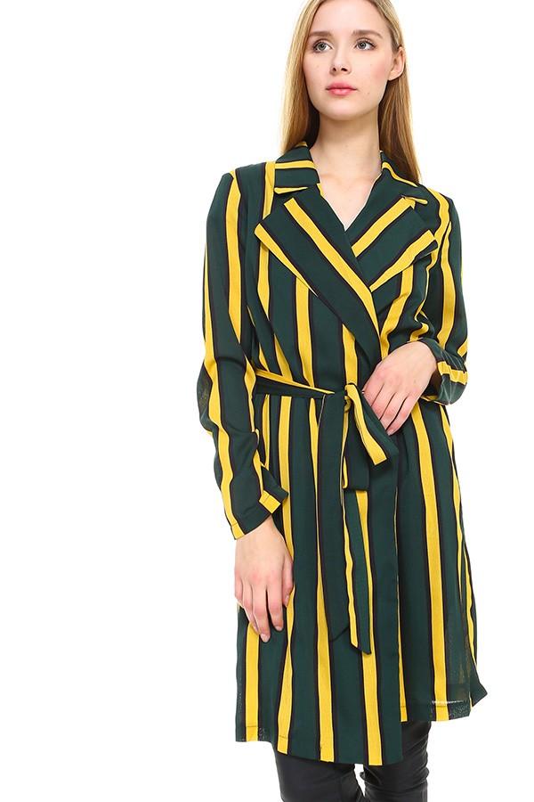 Striped Long Sleeve Belted Jacket